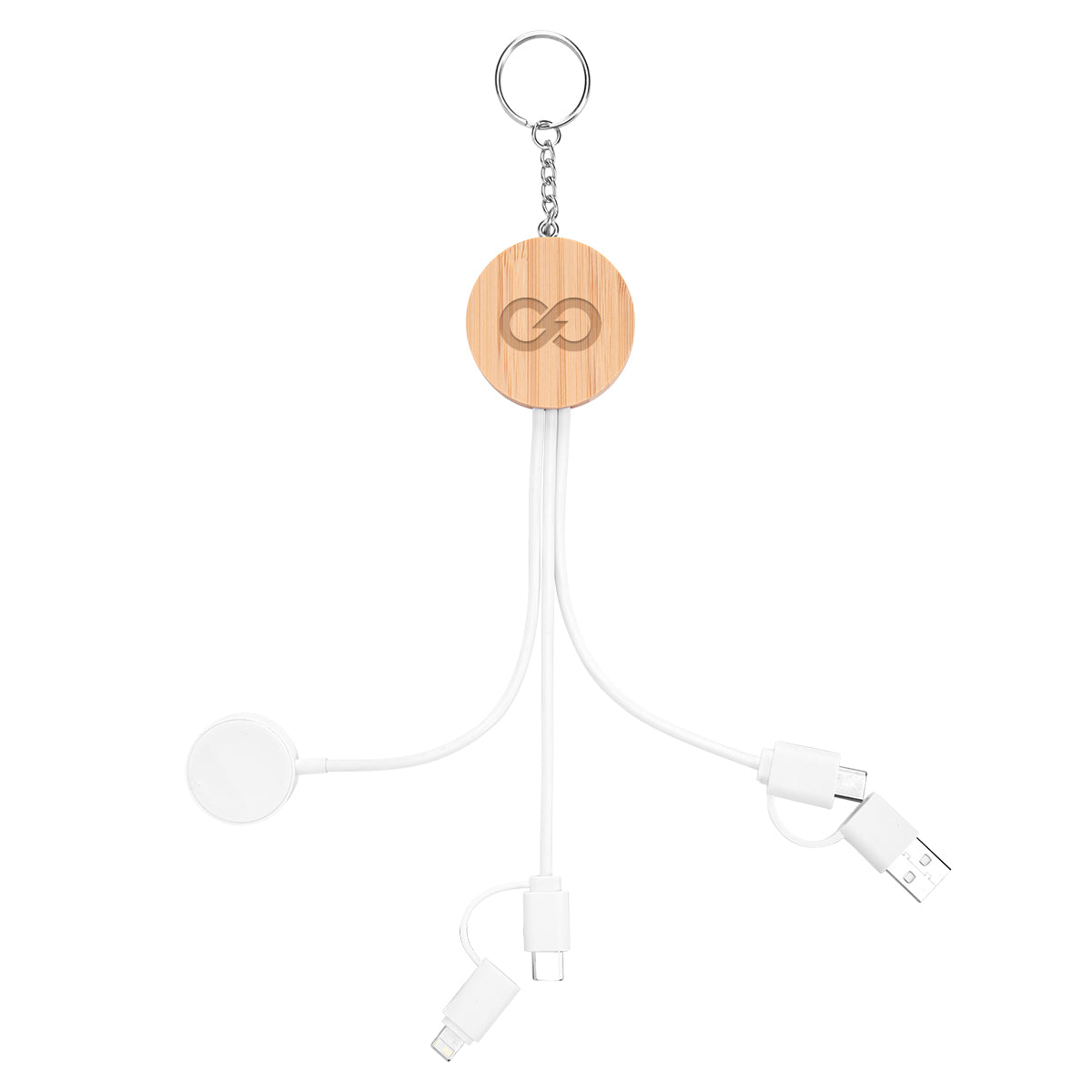 10W Bamboo Multi-Charging Cables Keyring With Watch Dock