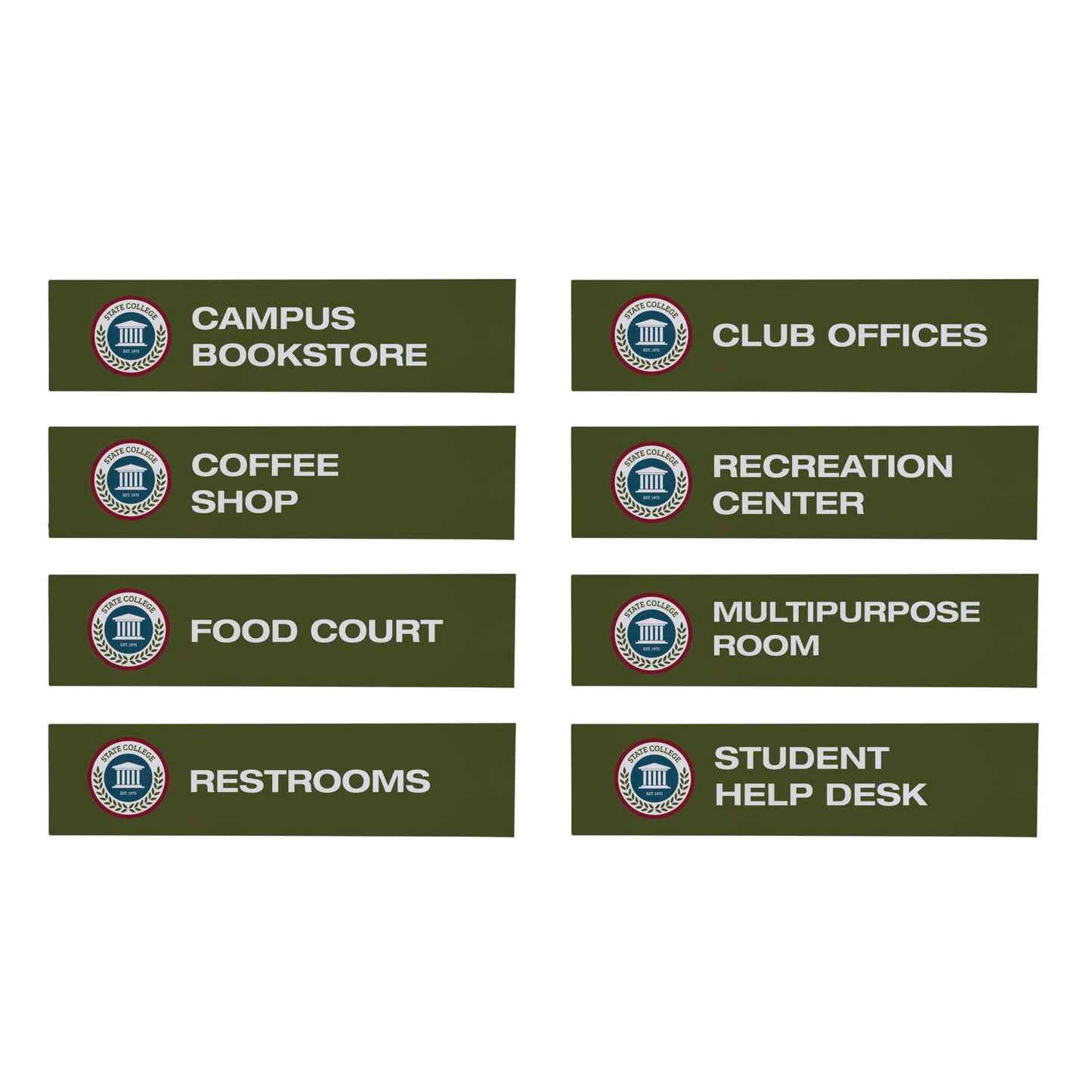 Wayfinding Rectangle Sign Post Set of Eight Graphic Signs