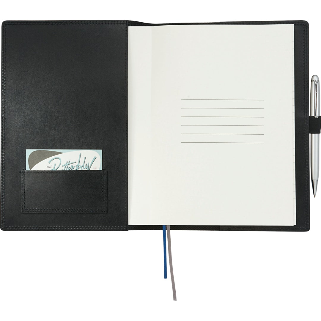 Front View of Black FSC® Mix 7" x 10" Uptown Refillable Leather Journa