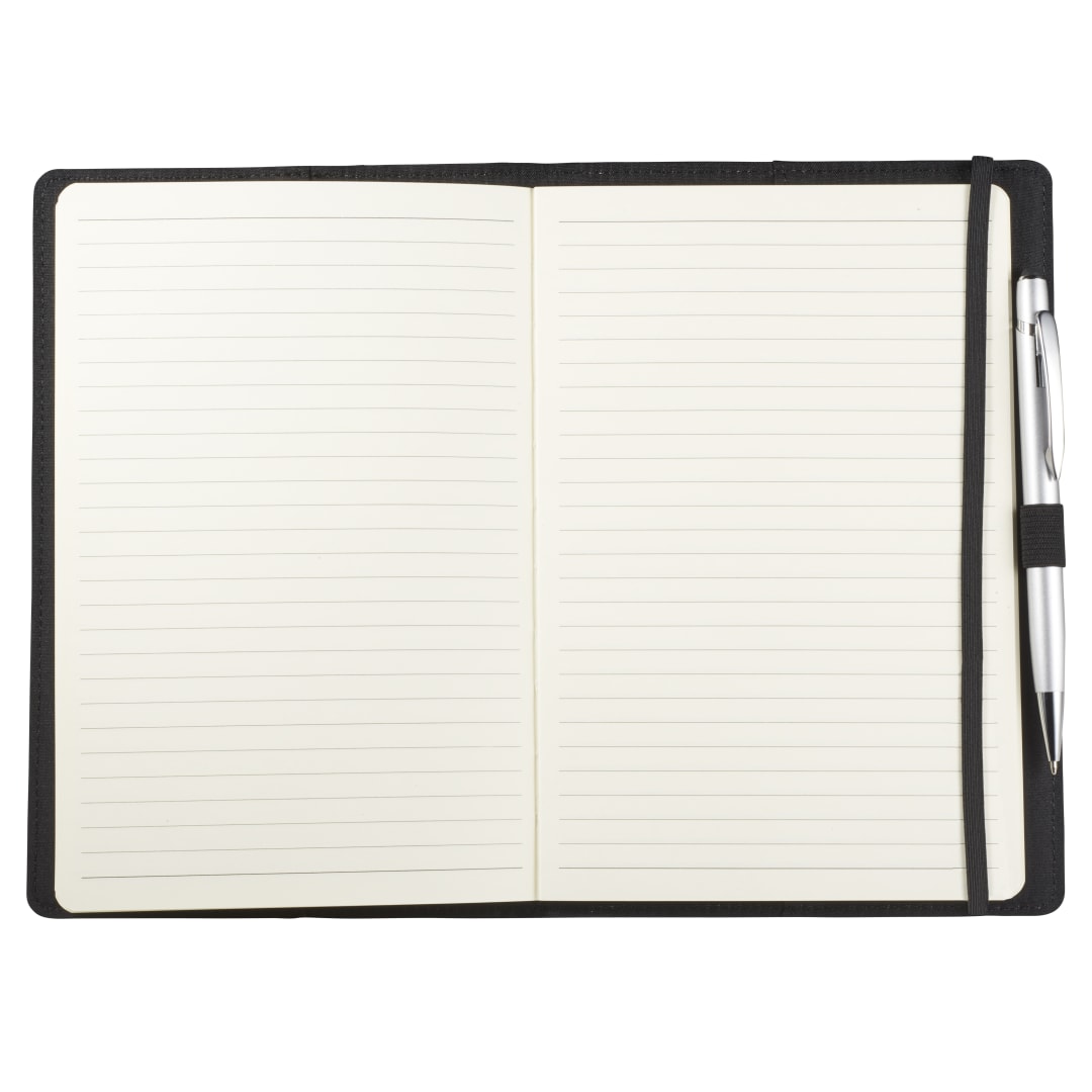 Front View of Black FSC® Mix 5.5 x 8.5 Walton Wireless Charging Journa
