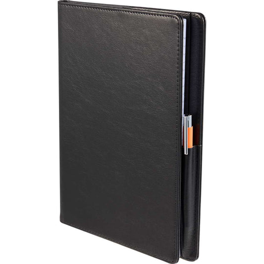 Front View of Black 7" x 10" FSC® Recycled Morano Refillable Journal