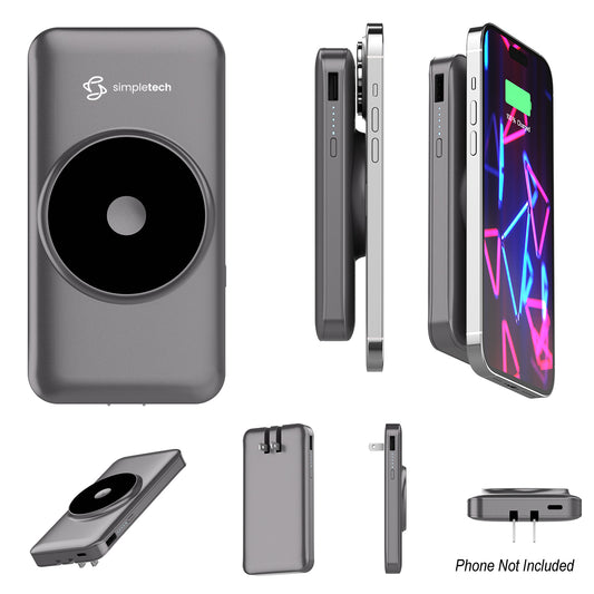 GRAY 10,000mAh PhoneSuit Mag All-In-One Wireless Battery Pack & Wall Adapter