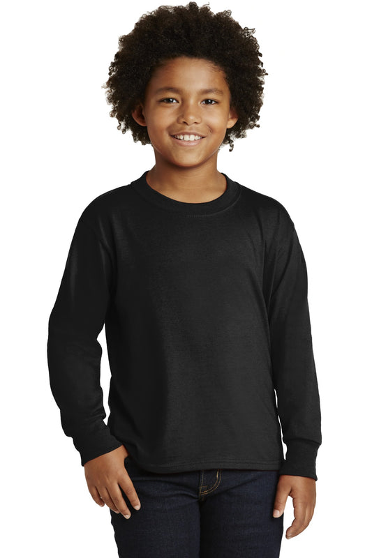 Front View of Black Jerzees Youth Dri-Power 50/50 Cotton/Poly Long Sleeve 29BL - S
