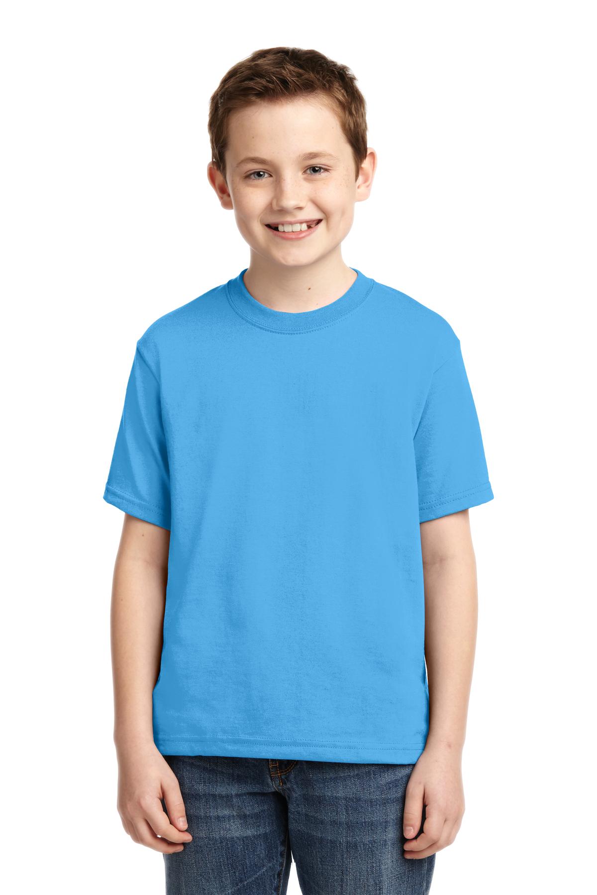 Front View of Aquatic Blue Jerzees - Youth Dri-Power 50/50 Cotton/Poly T-Shirt. 29B - XS
