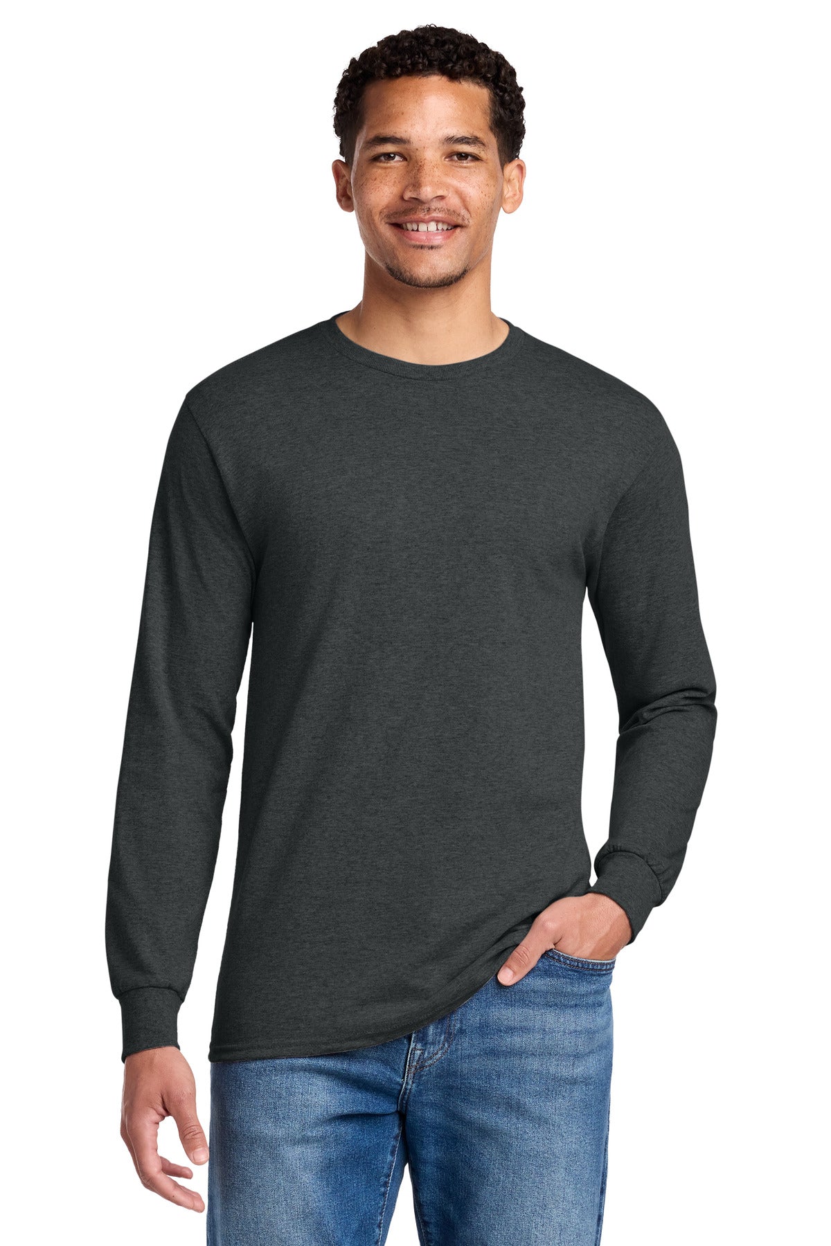 SanMar 29LS_blackheather_model_front.jpg
