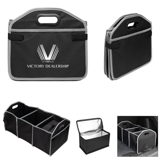 BLACK WITH GRAY Trunk Organizer With Cooler Bag