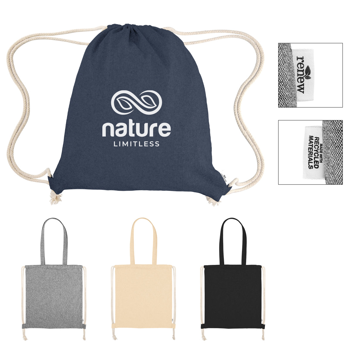 BLACK Nicole Recycled Cotton Drawstring Bag