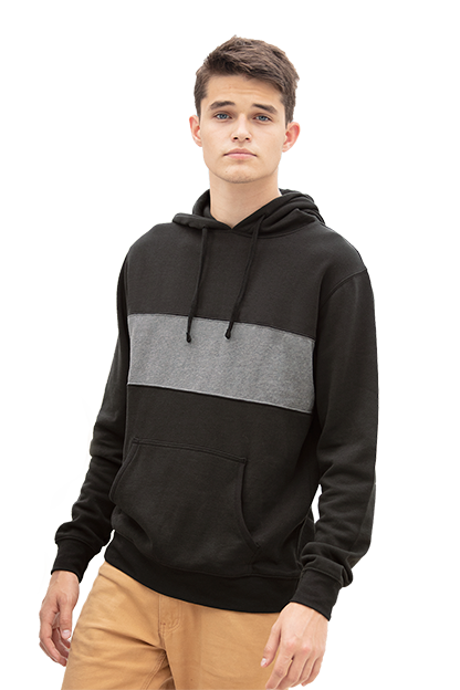 Black Premium Cotton Blocked Fleece Pullover Hoodie - XS