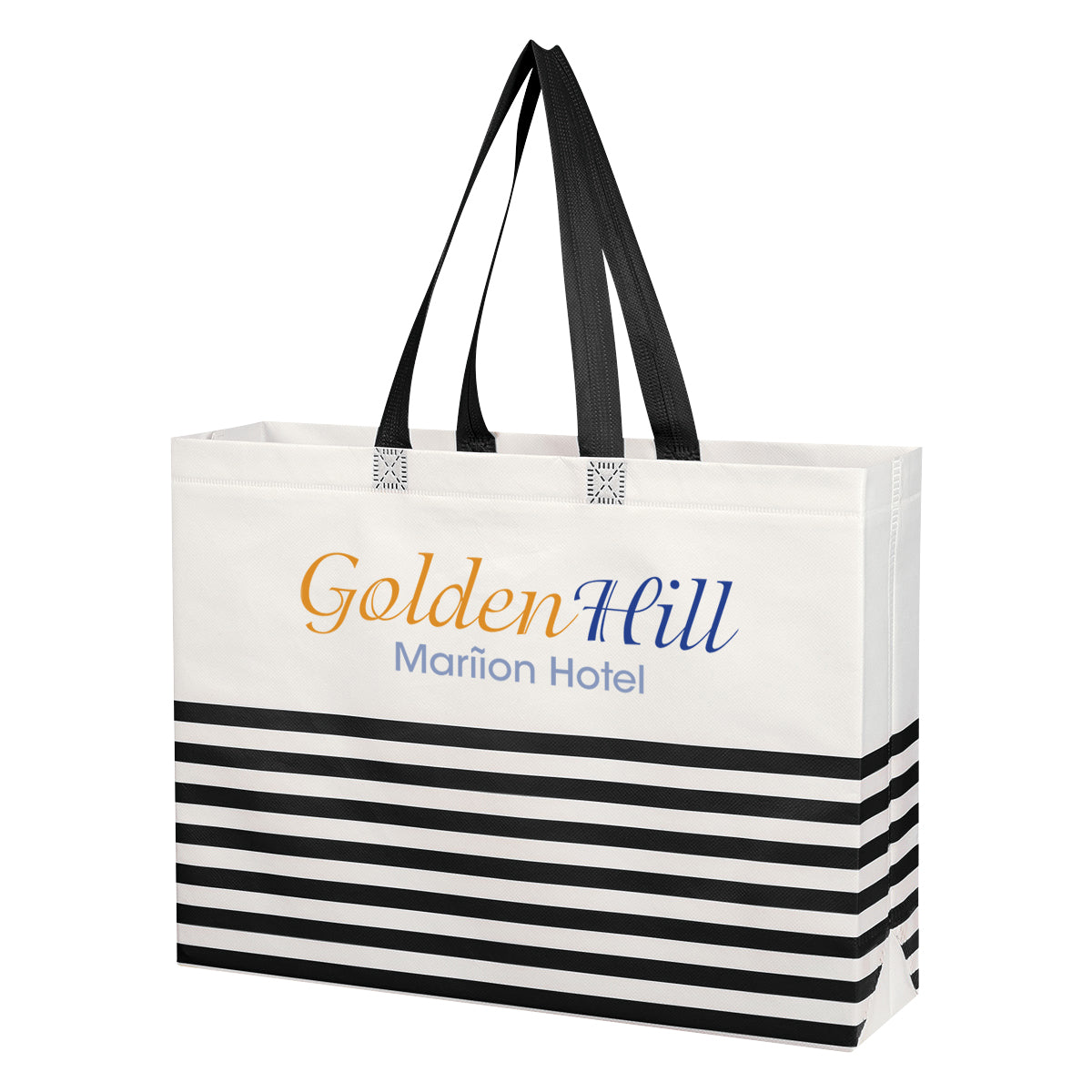WHITE WITH BLACK Non-Woven Horizontal Stripe Tote Bag