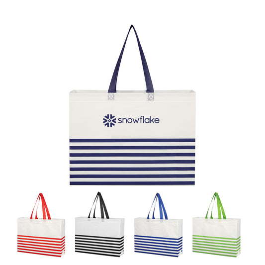 WHITE WITH BLACK Non-Woven Horizontal Stripe Tote Bag
