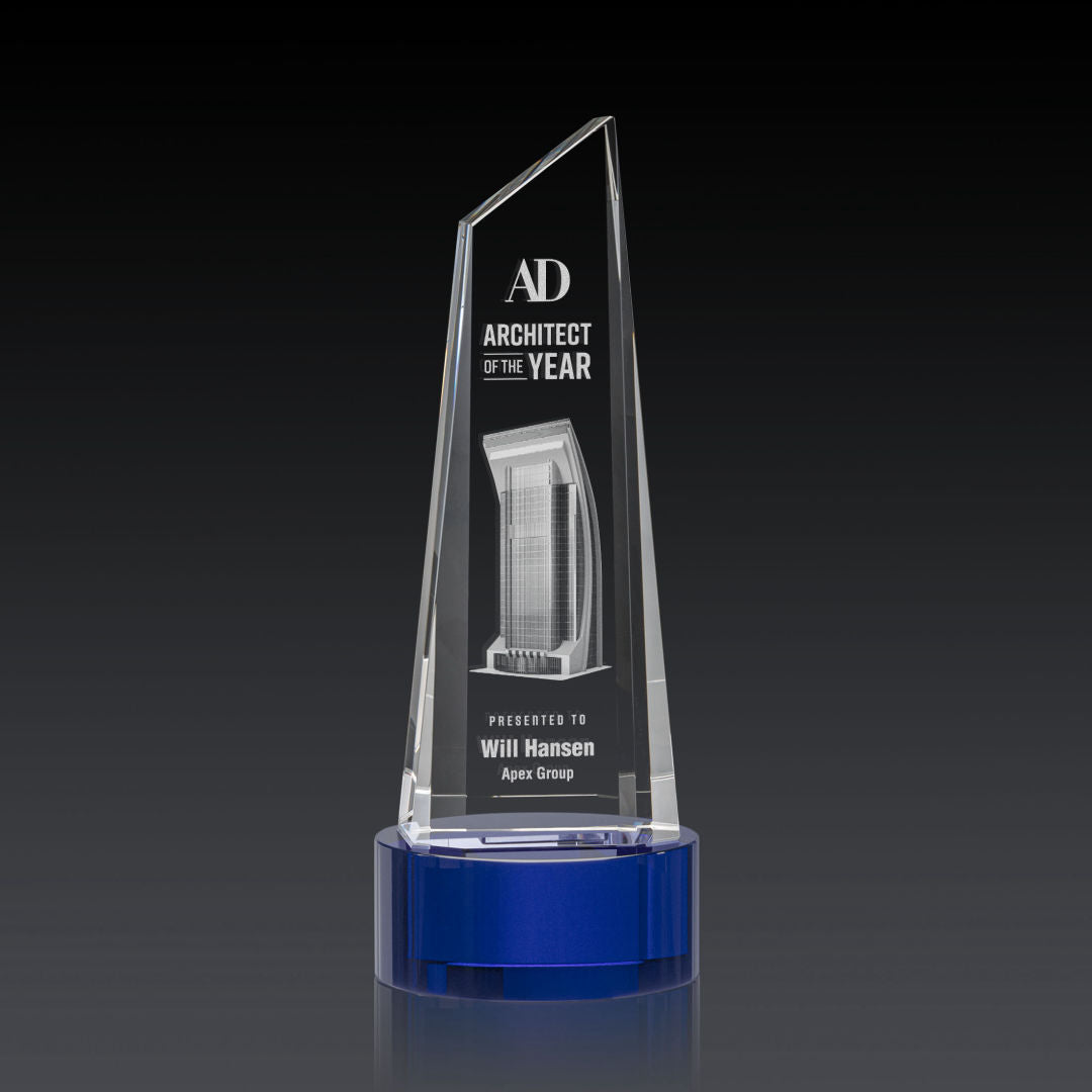 Akron Tower 3D Award on Base - Blue