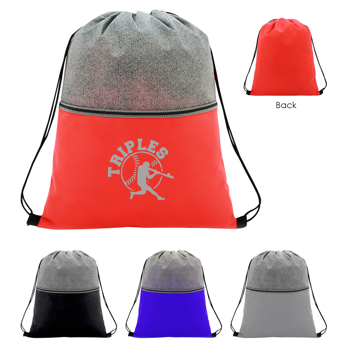 GRAY WITH GRAY Color Basics Heathered Non-Woven Drawstring Bag