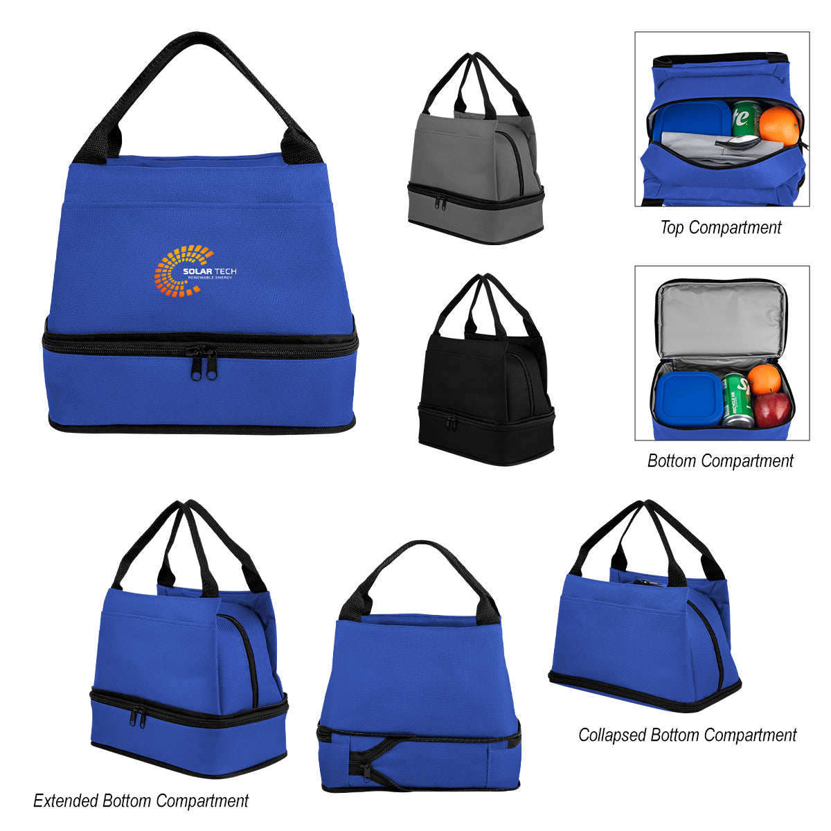 BLACK WITH BLACK Denson rPET Expandable Dual Compartment Cooler Bag