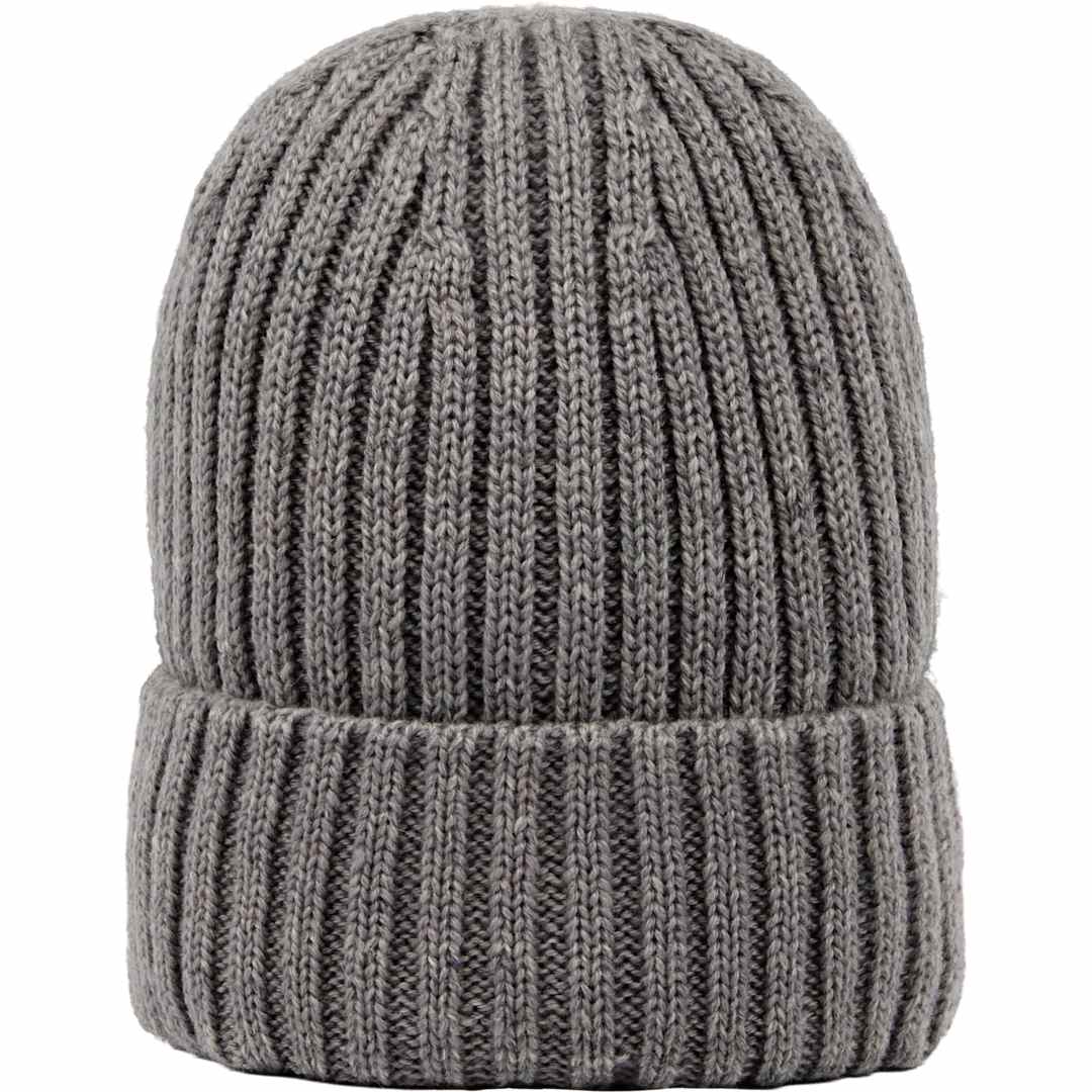 Front View of Grey Wool Blend Beanie - Unisex