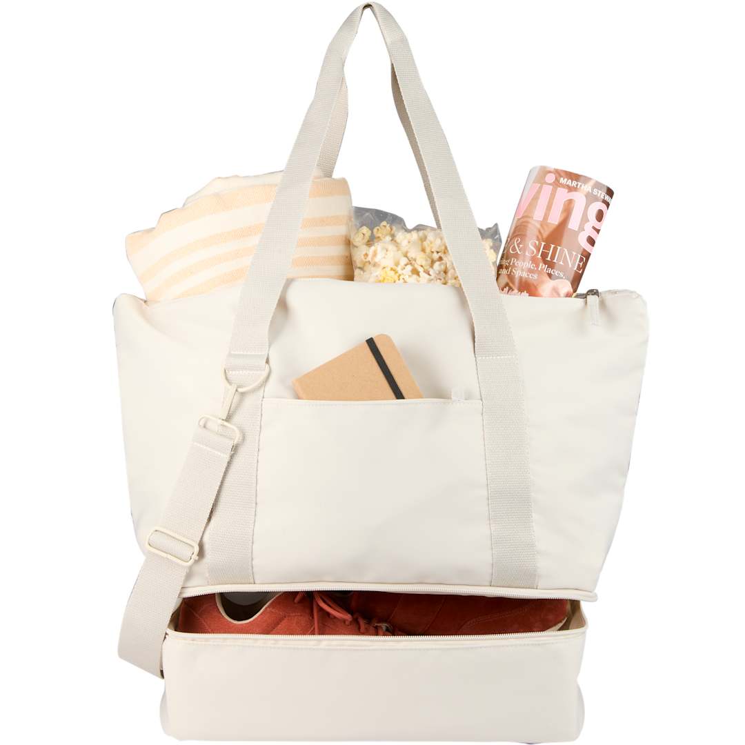 Front View of Black Daybreak Recycled Travel Tote