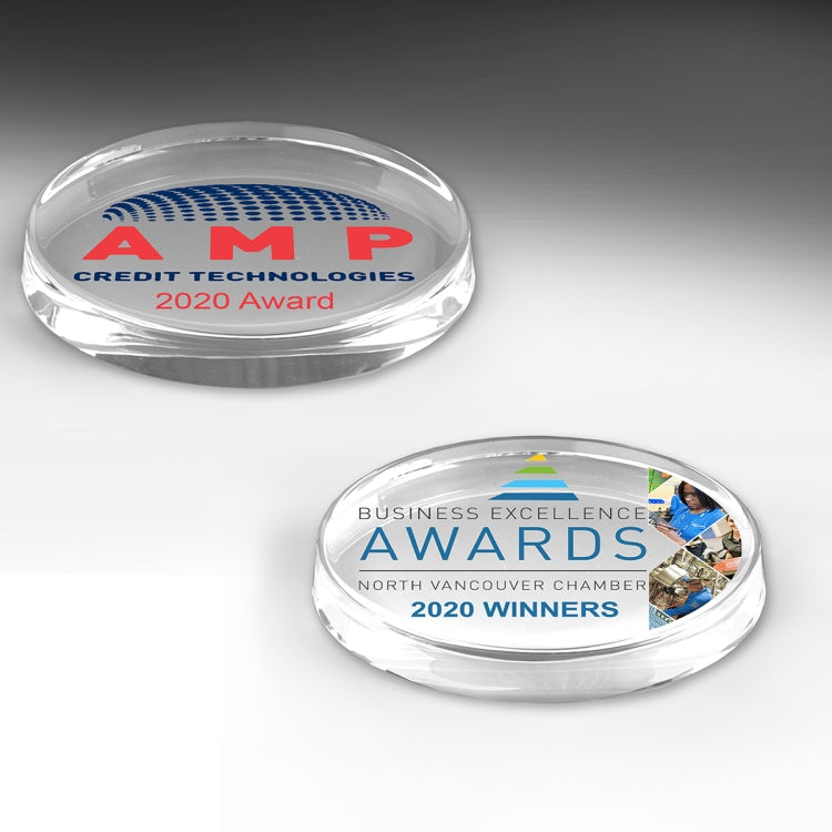 Oval Glass Award Paperweight - 3” L x 5” W x 3/4”H