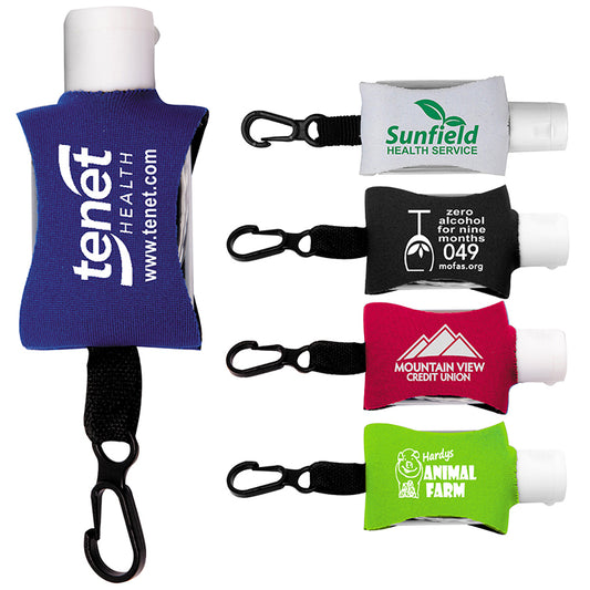 White “SanPal Sleeve” .5 oz Hand Sanitizer Antibacterial Gel in Clip-On Neoprene Sleeve Cover