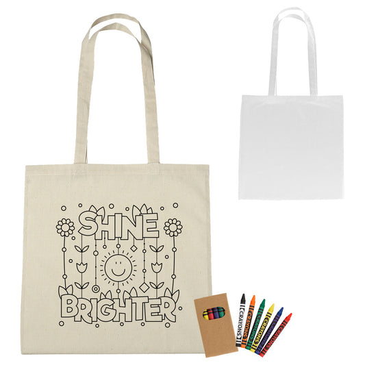 NATURAL 100% Cotton Coloring Tote Bag With Crayons