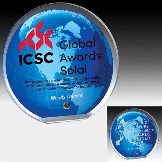 Laser Engraved Globe Graphic Award - 5" Dia