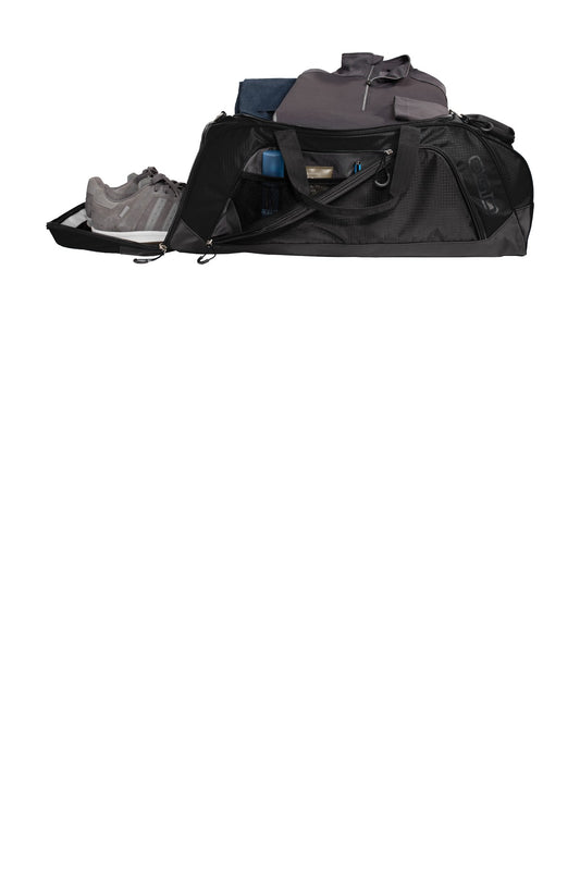 Front View of Black/Black OGIO Transition Duffel. 411097