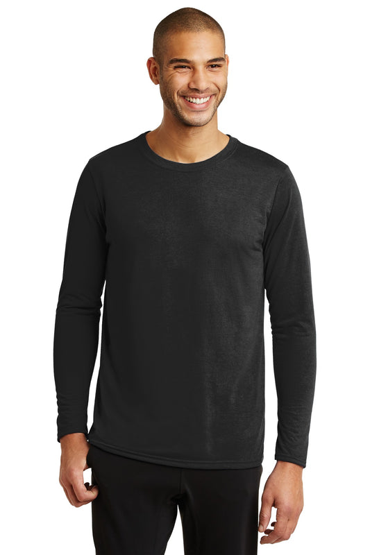 Front View of Black Gildan Performance Long Sleeve T-Shirt. 42400 - S