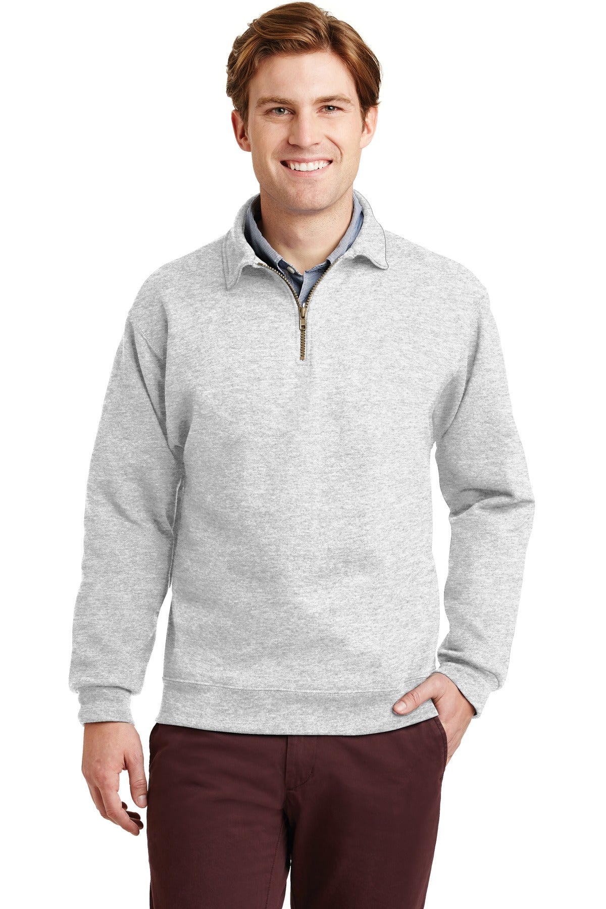 Front View of Ash Jerzees Super Sweats NuBlend - 1/4-Zip Sweatshirt with Cadet Collar. 4528M - S