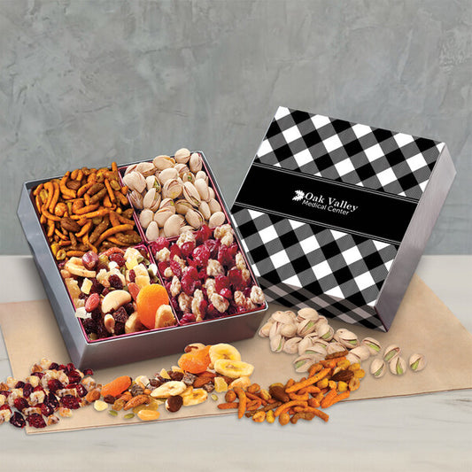 Gift Box with Gourmet Treats with Black Plaid Sleeve