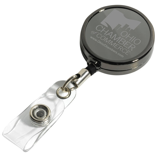 30" Cord Gunmetal Colored Solid Metal Retractable Badge Reel and Badge Holder with Laser Imprint