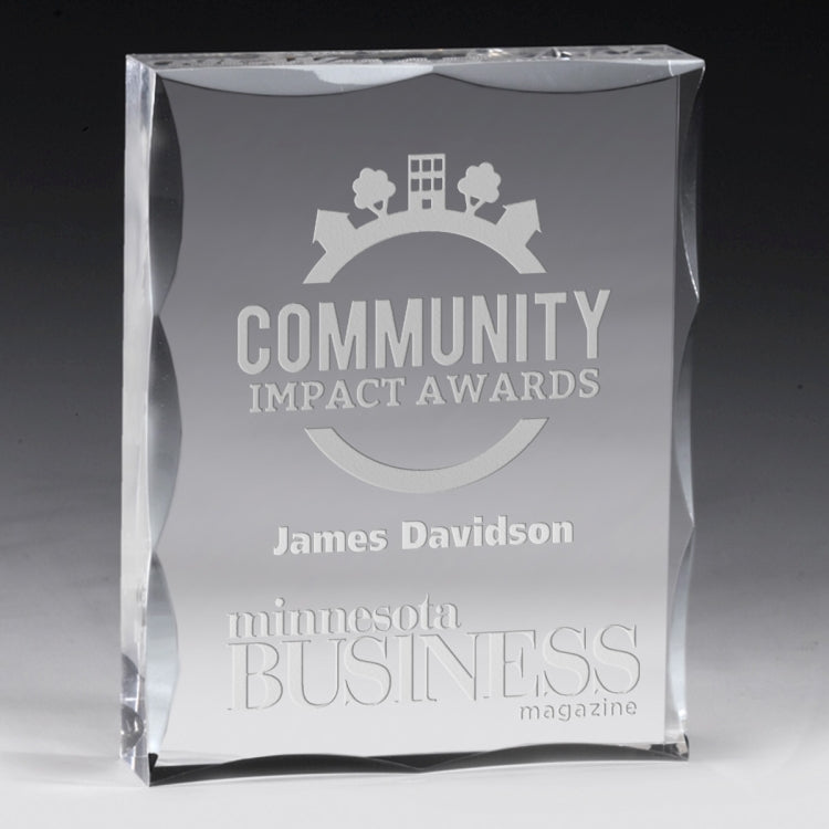 Laser Engraved Scalloped Acrylic Paperweight Awards - 4” x 5” x 1”