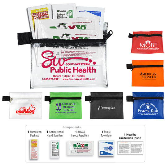 Red 'Stay Safe Kit' 5 Piece Insect Repellent Kit in Zipper Pouch