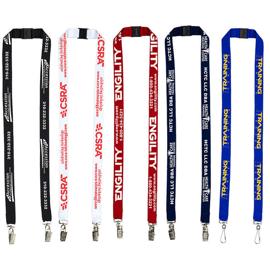Black "RICARDO" 3/4" Dual Attachment Polyester Silkscreen Lanyard with FREE Breakaway Safety Release