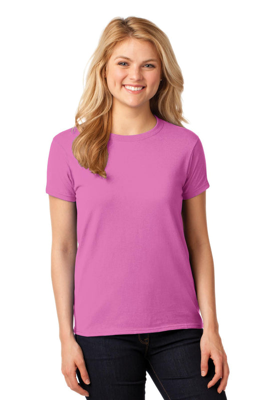 Front View of Azalea Gildan Women's Heavy Cotton 100% Cotton T-Shirt. 5000L - S