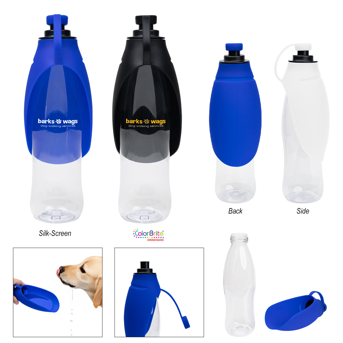 CLEAR WITH BLACK 21 Oz. Recycled Pet Water Bottle & Dispensing Bowl