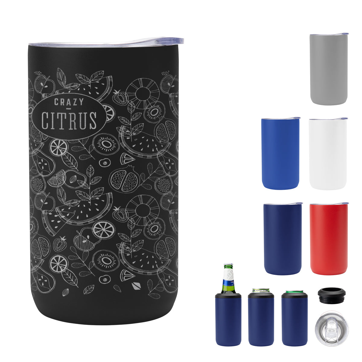 BLACK 12 Oz. Full Laser 4-In-1 Double Walled Can Cooler