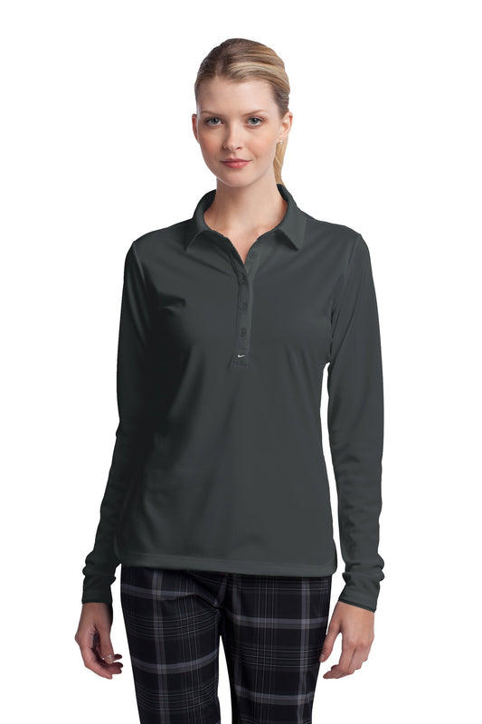 Front View of Anthracite Nike Women's Long Sleeve Dri-FIT Stretch Tech Polo. 545322 - S
