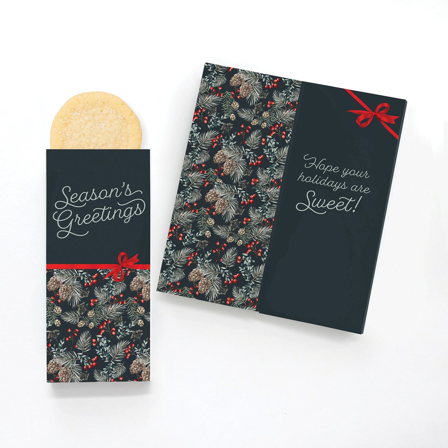 One Color Foil-Stamped Stock Pine Boughs & Berries Sweeter Cards with Sugar Cookies