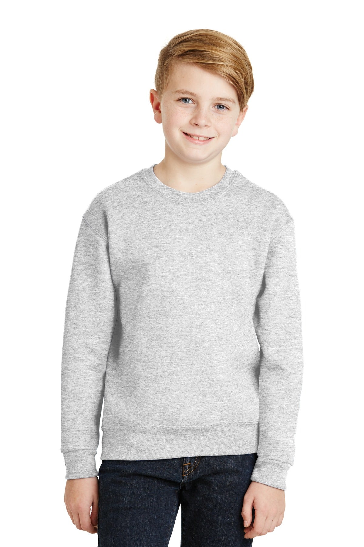 Front View of Ash Jerzees - Youth NuBlend Crewneck Sweatshirt. 562B - S