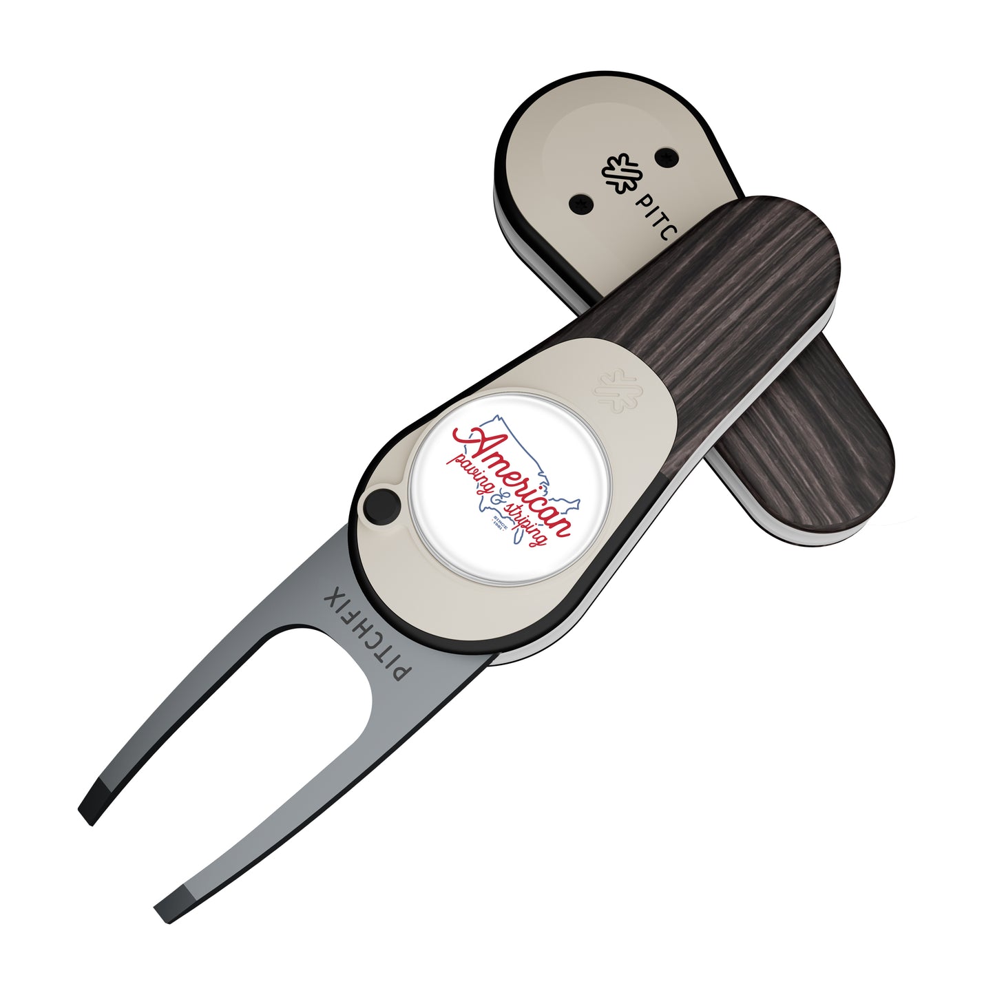 Pitchfix Woodie Golf Divot Repair Tool in Window Tin
