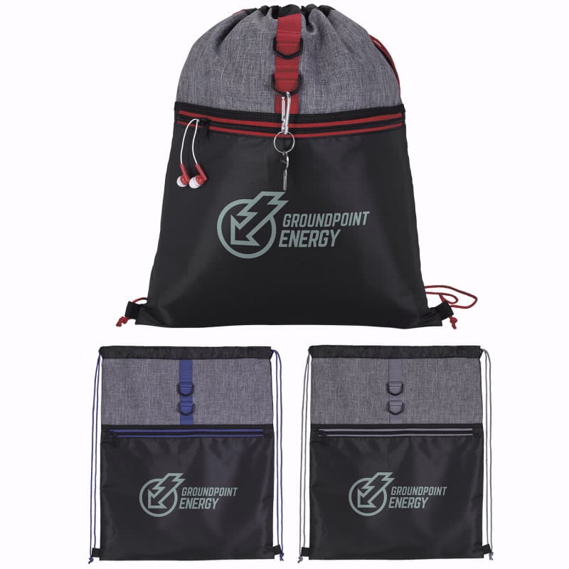 Front View of Charcoal Stand Alone Drawstring Backpack