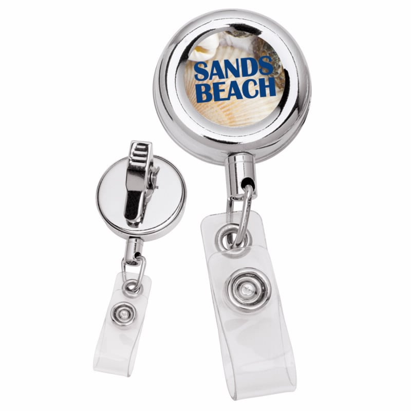 Front View of Silver Metal Retractable Badge Holder