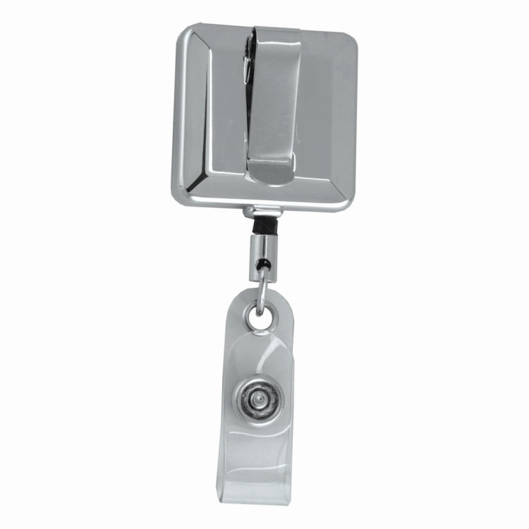 32" Cord Square Chrome Solid Metal Retractable Badge Reel and Badge Holder with Laser Imprint