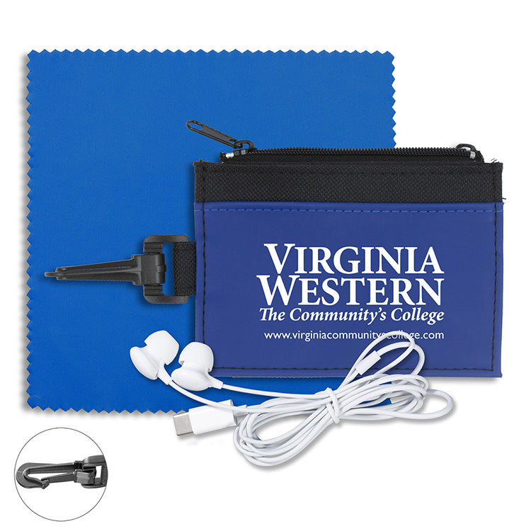"Lexington" Mobile Tech Earbud Kit with Microfiber Cloth in Travel ID Wallet