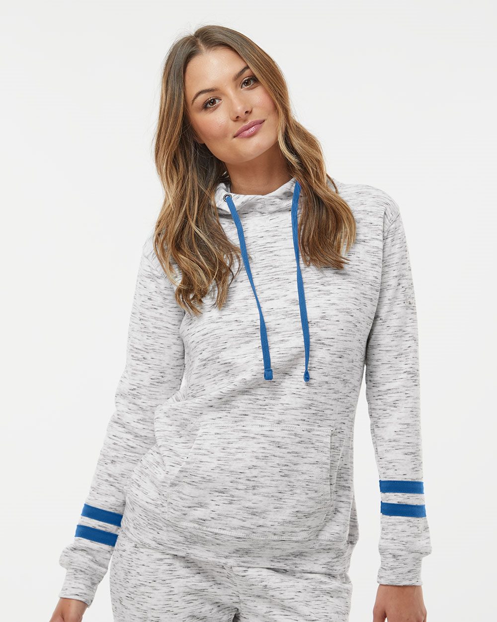 Women’s Mélange Fleece Striped-Sleeve Hooded Sweatshirt - 8674