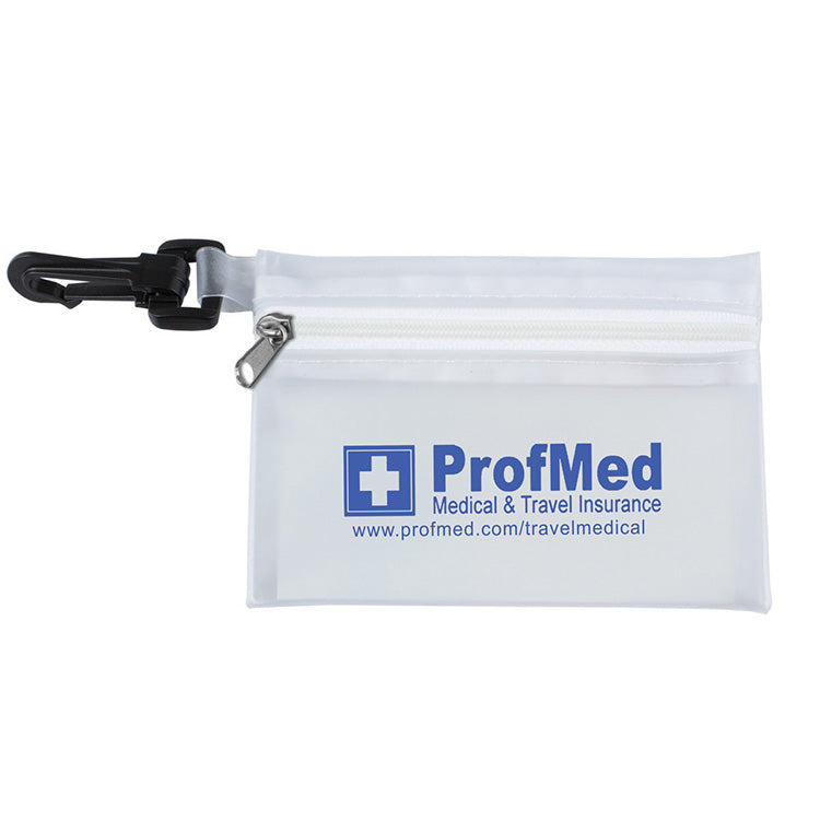 "PARKWAY PLUS" 8 Piece First Aid Kit in Translucent Zipper Kit with Plastic Carabiner Attachment