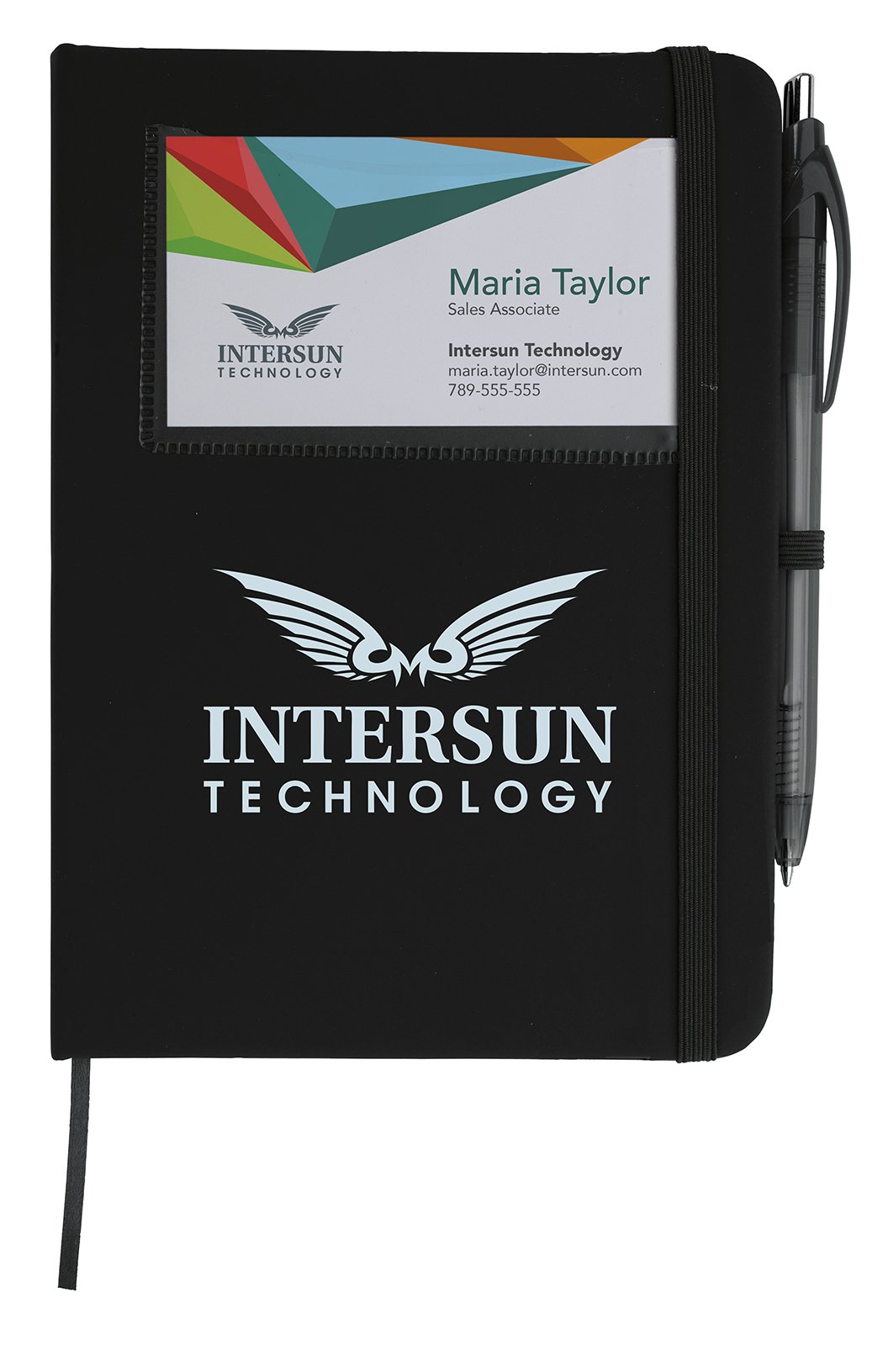 Front View of Black Good Value™ Value Card Pocket Notebook with Element Slim Pen