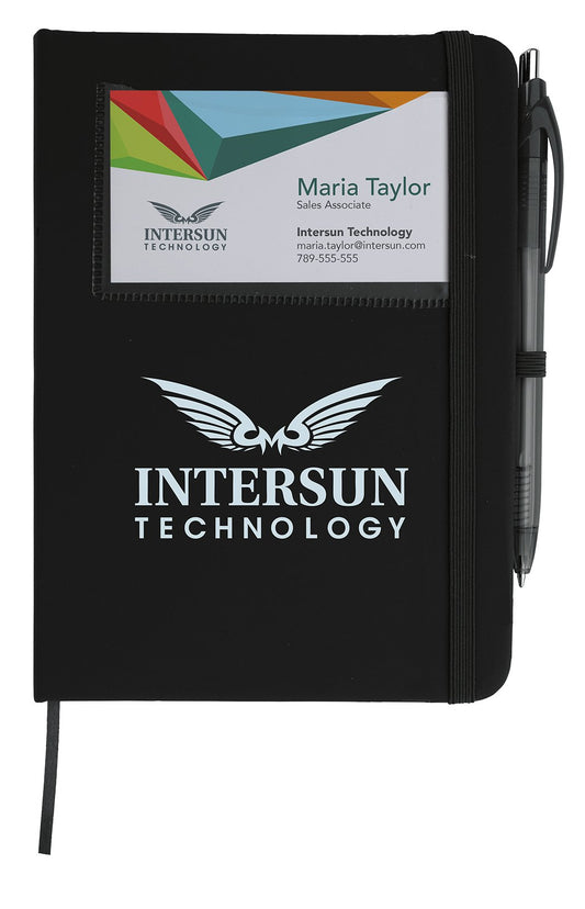 Front View of Black Good Value™ Value Card Pocket Notebook with Element Slim Pen