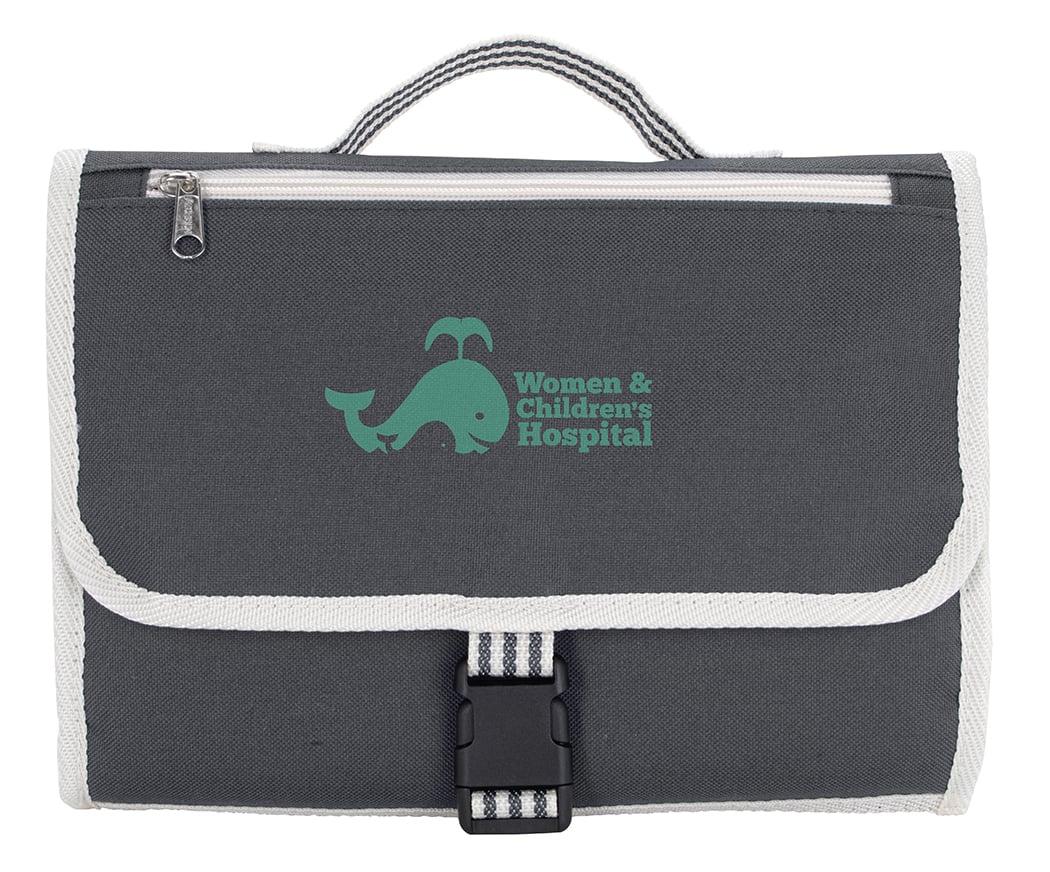 Front View of Gray Atchison® Stripe Diaper Changing Travel Pouch/Mat