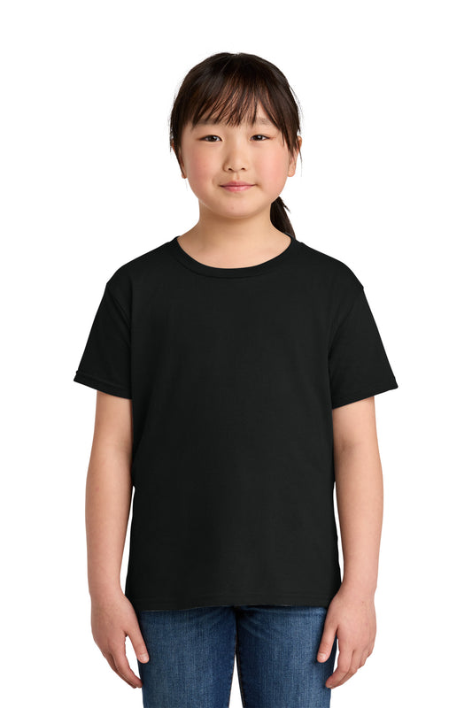 Front View of Black Gildan Youth Softstyle T-Shirt 64000B - XS