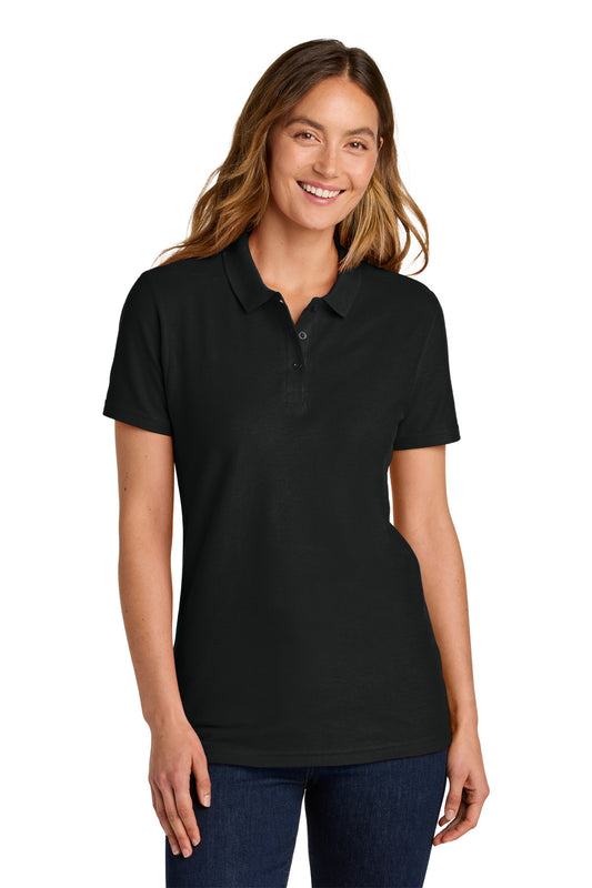 Front View of Black Gildan Softstyle Women's Pique Polo 64800L - S