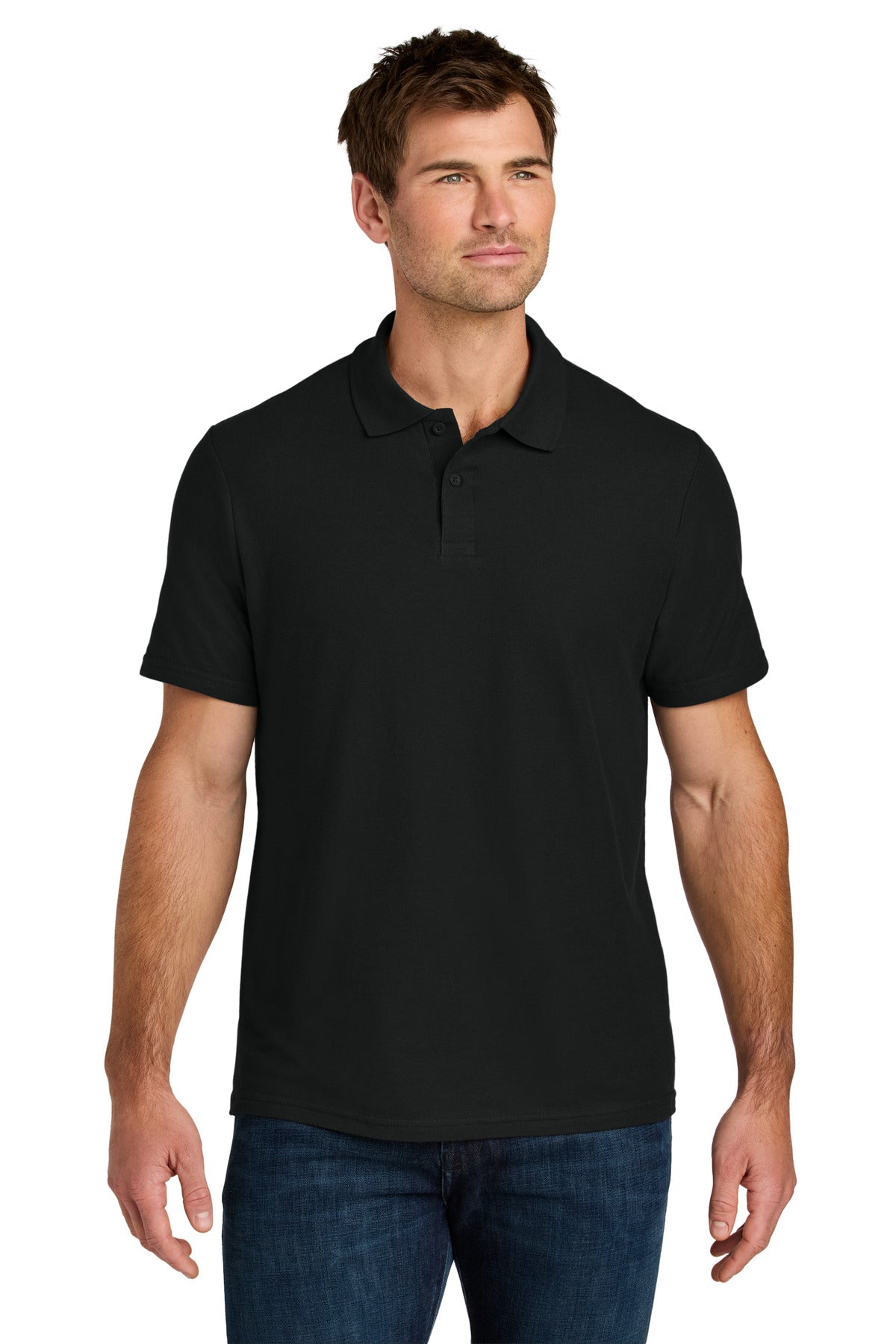 Front View of Black Gildan Softstyle Pique Polo 64800 - S